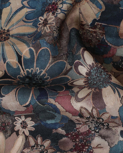 Elegant Midnight Garden Floral Viscose Fabric - 110 cm Wide-D19418