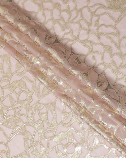 Elegant Pink Silk Chiffon Fabric with Metallic Lurex, 110 cm Wide, South Korean Design-D19569