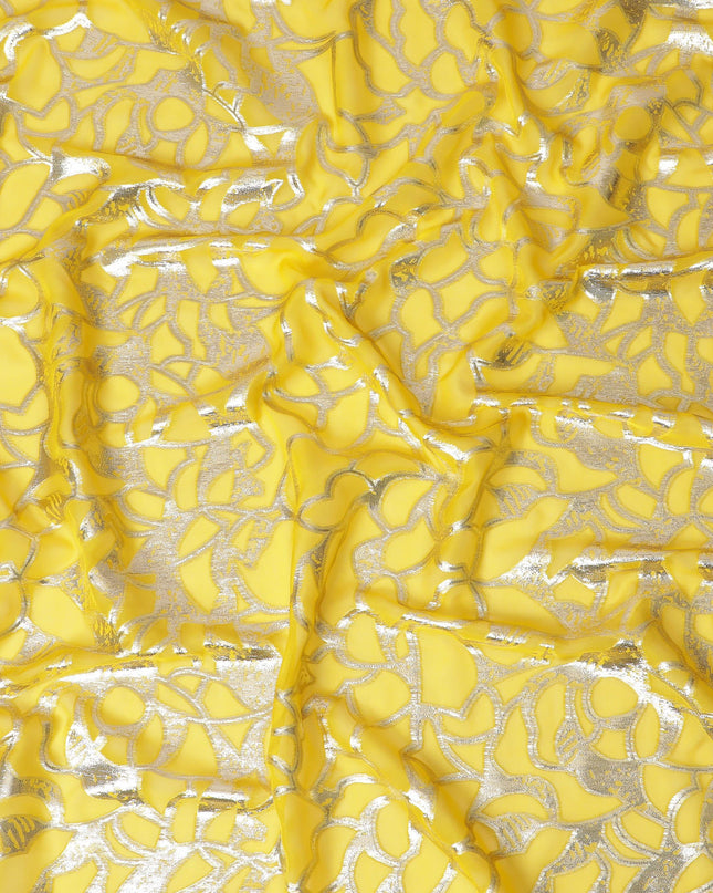 Elegant Yellow Silk Chiffon Fabric with Metallic Lurex, 110 cm Wide, South Korean Design-D19570