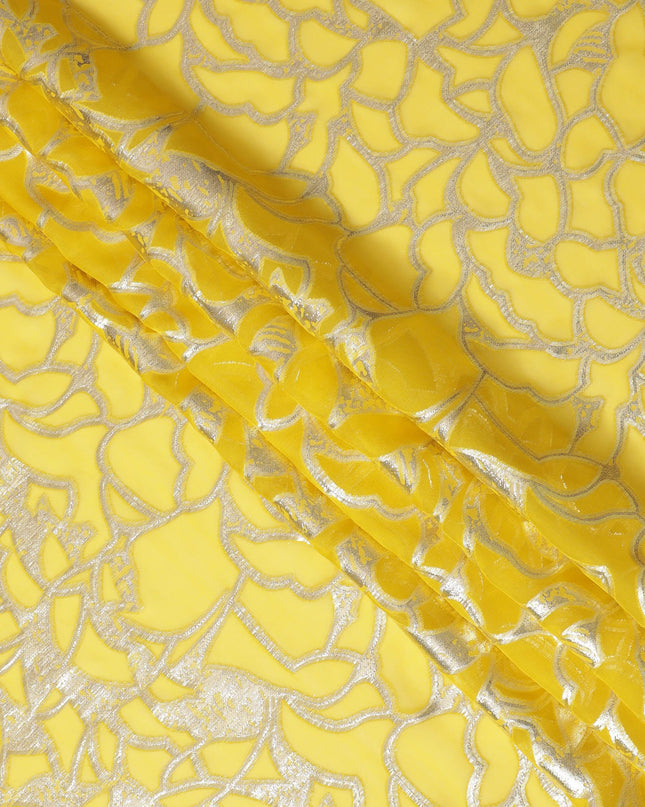 Elegant Yellow Silk Chiffon Fabric with Metallic Lurex, 110 cm Wide, South Korean Design-D19570