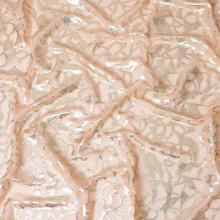 قماش شيفون حرير خوخي أنيق مع لوريكس معدني عرض 110 سم تصميم كوري جنوبي-D19571