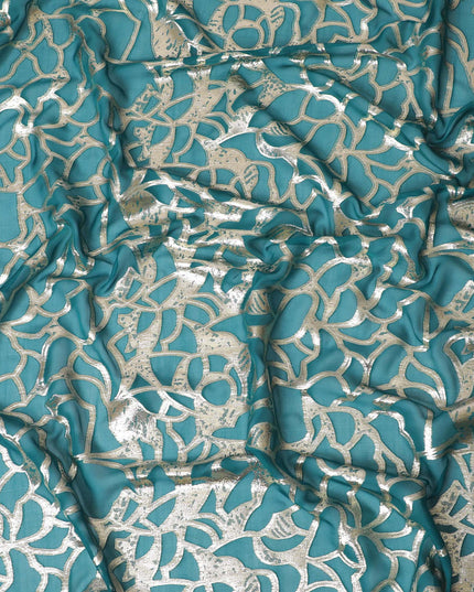 Elegant Teal Silk Chiffon Fabric with Metallic Lurex, 110 cm Wide, South Korean Design-D19572