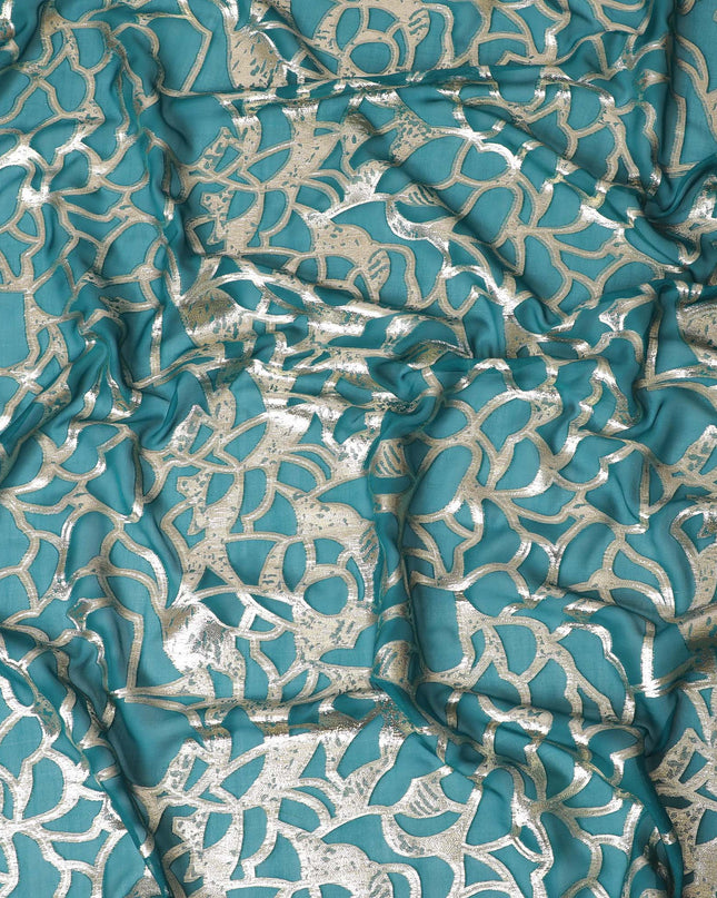 Elegant Teal Silk Chiffon Fabric with Metallic Lurex, 110 cm Wide, South Korean Design-D19572