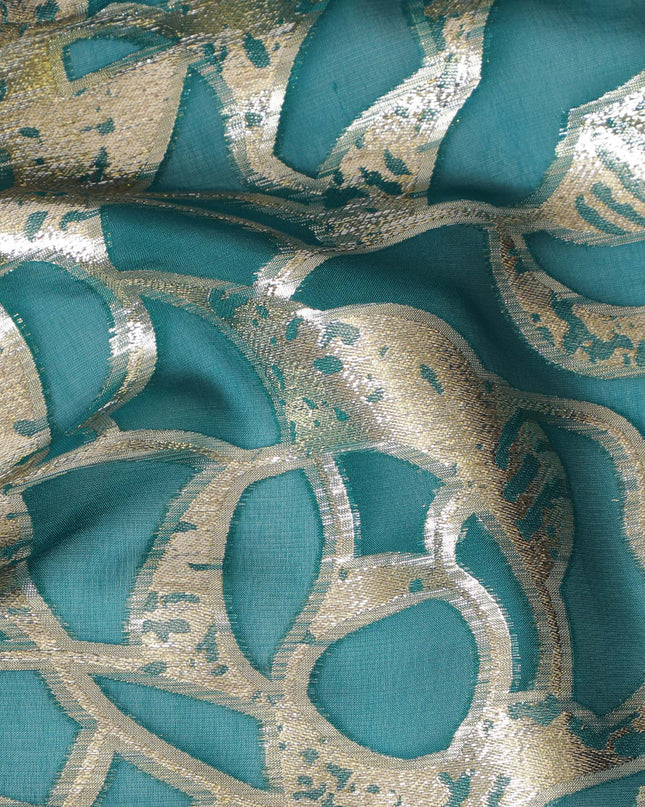 Elegant Teal Silk Chiffon Fabric with Metallic Lurex, 110 cm Wide, South Korean Design-D19572