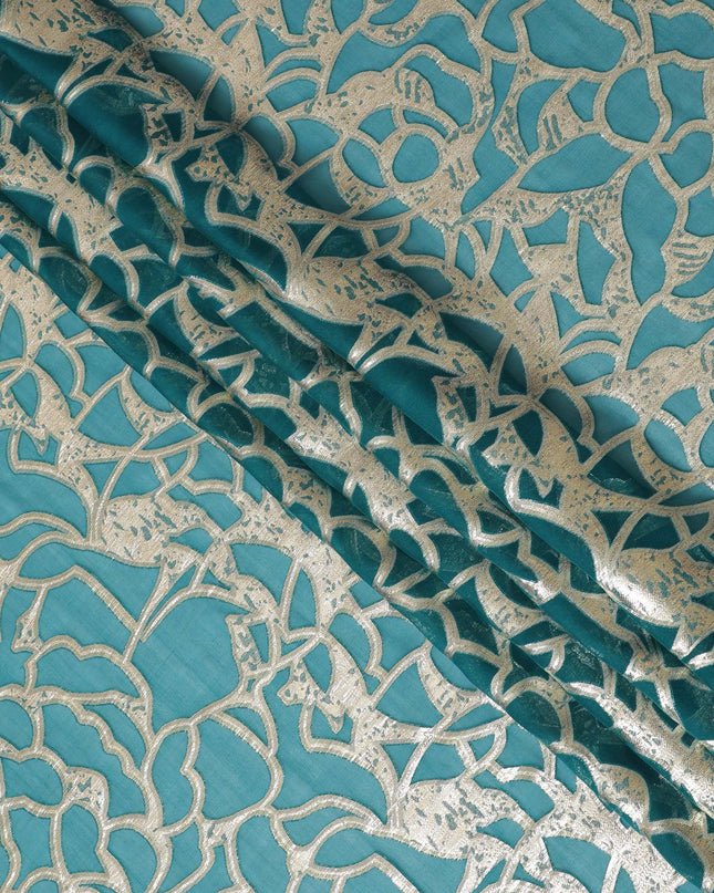 Elegant Teal Silk Chiffon Fabric with Metallic Lurex, 110 cm Wide, South Korean Design-D19572