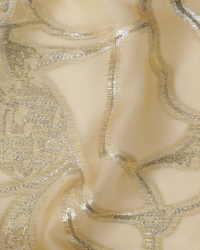 Elegant Cream Silk Chiffon Fabric with Metallic Lurex, 110 cm Wide, South Korean Design-D19573