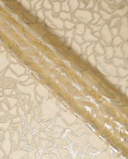 Elegant Cream Silk Chiffon Fabric with Metallic Lurex, 110 cm Wide, South Korean Design-D19573