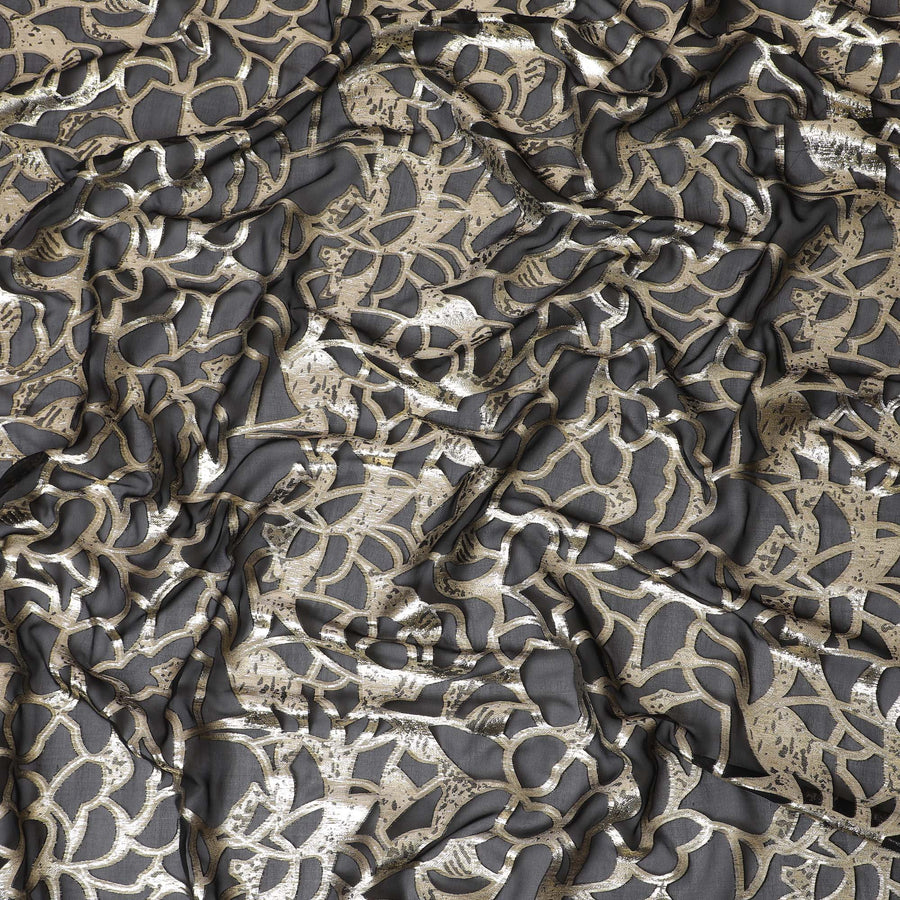 Elegant Black Silk Chiffon Fabric with Metallic Lurex, 110 cm Wide, South Korean Design-D19574