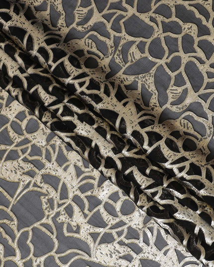 Elegant Black Silk Chiffon Fabric with Metallic Lurex, 110 cm Wide, South Korean Design-D19574