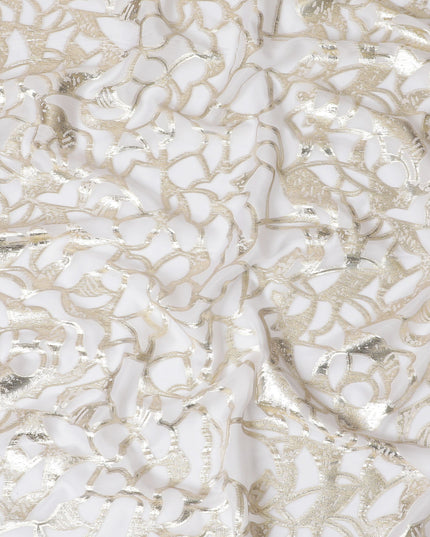 Elegant White Silk Chiffon Fabric with Metallic Lurex, 110 cm Wide, South Korean Design-D19575