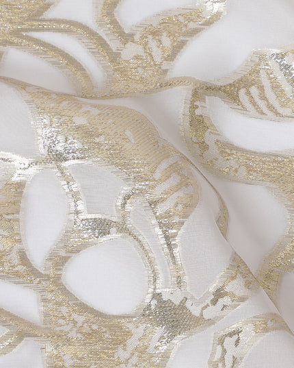 Elegant White Silk Chiffon Fabric with Metallic Lurex, 110 cm Wide, South Korean Design-D19575