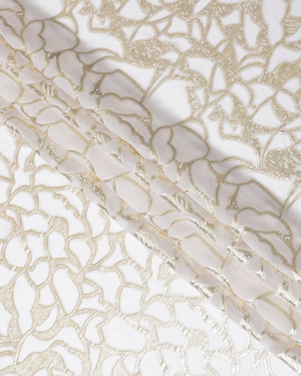 Elegant White Silk Chiffon Fabric with Metallic Lurex, 110 cm Wide, South Korean Design-D19575