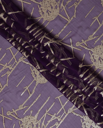 Elegant Purple Silk Chiffon Fabric with Metallic Lurex, 110 cm Wide, South Korean Design-D19576