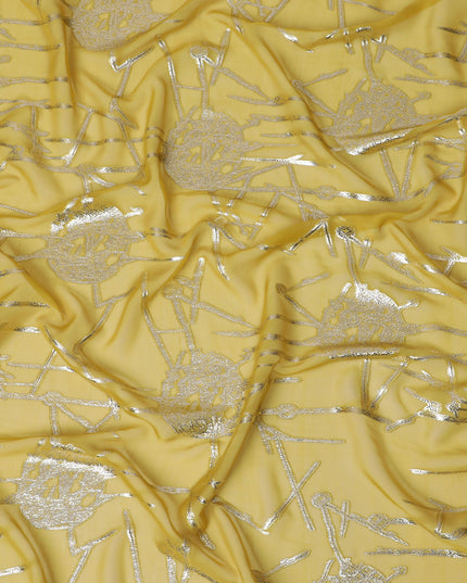 Elegant Yellow Silk Chiffon Fabric with Metallic Lurex, 110 cm Wide, South Korean Design-D19577