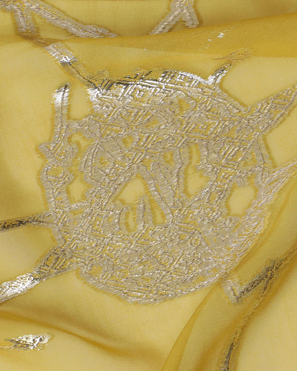 Elegant Yellow Silk Chiffon Fabric with Metallic Lurex, 110 cm Wide, South Korean Design-D19577