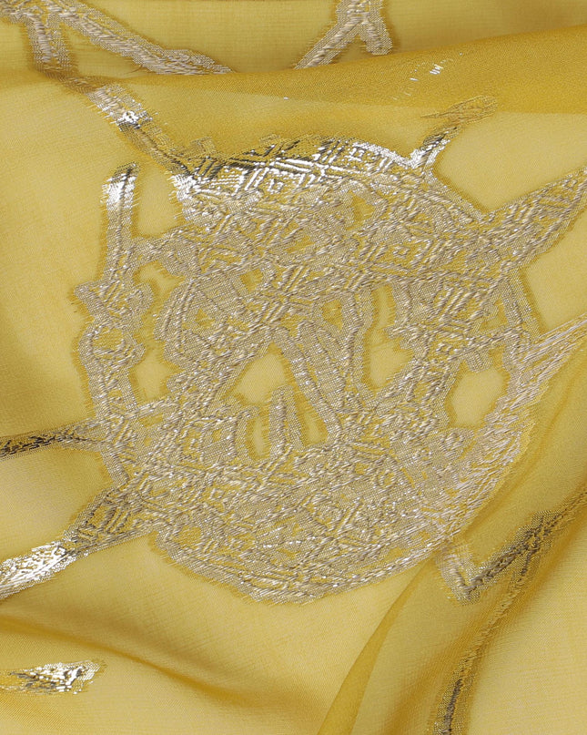 Elegant Yellow Silk Chiffon Fabric with Metallic Lurex, 110 cm Wide, South Korean Design-D19577