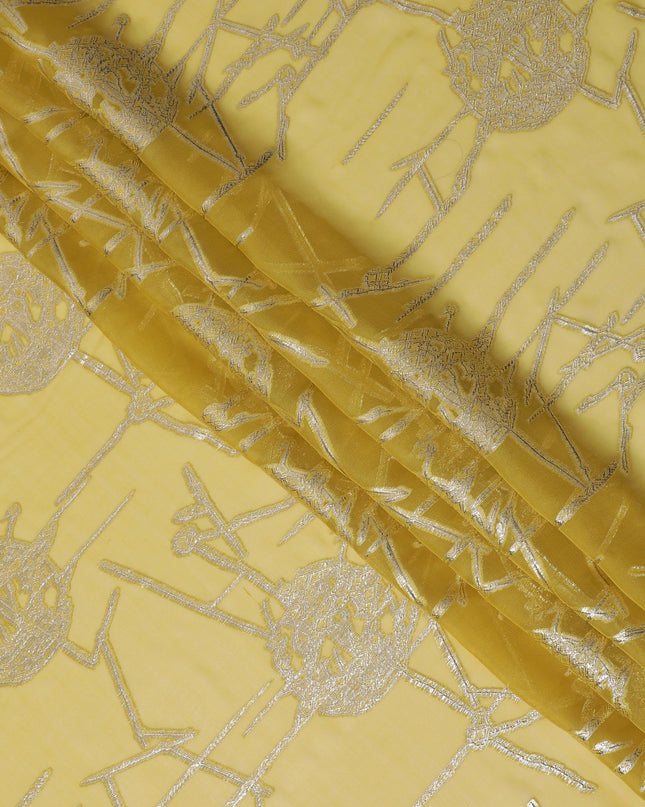 Elegant Yellow Silk Chiffon Fabric with Metallic Lurex, 110 cm Wide, South Korean Design-D19577