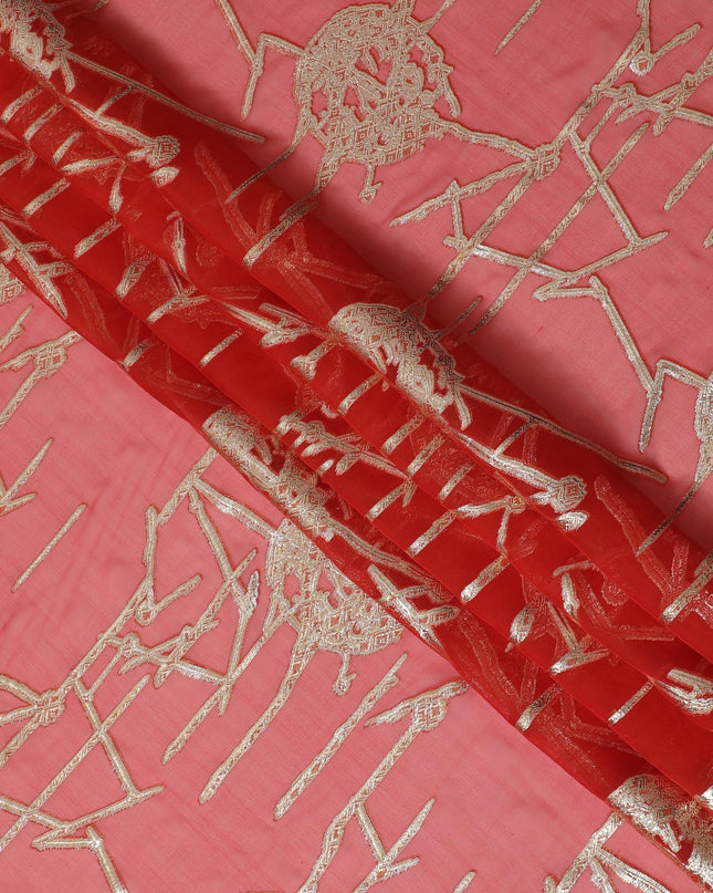 Vibrant Coral Silk Chiffon Fabric with Metallic Lurex, 110 cm Wide, South Korean Design-D19578