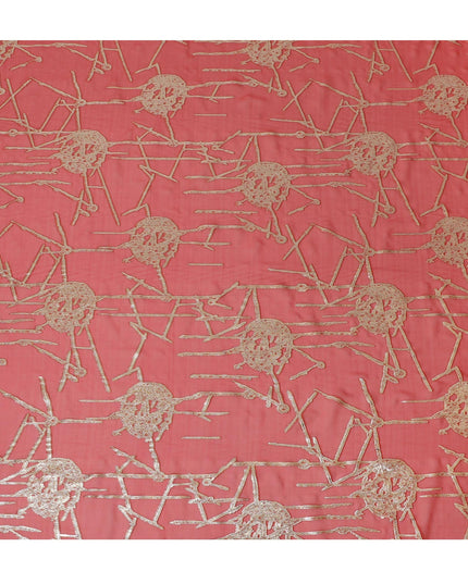 Vibrant Coral Silk Chiffon Fabric with Metallic Lurex, 110 cm Wide, South Korean Design-D19578