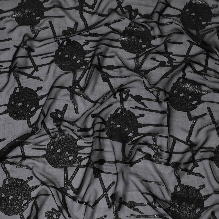 قماش شيفون حرير اسود انيق مع لوركس ميتاليك عرض 110 سم تصميم كوري جنوبي-D19579