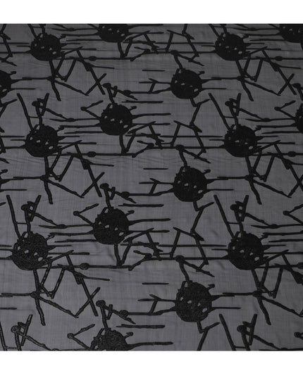 Elegant Black Silk Chiffon Fabric with Metallic Lurex, 110 cm Wide, South Korean Design-D19579