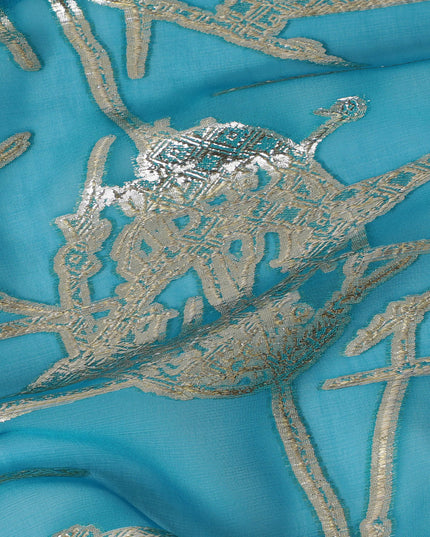 Vibrant Turquoise Silk Chiffon Fabric with Metallic Lurex, 110 cm Wide, South Korean Design-D19580