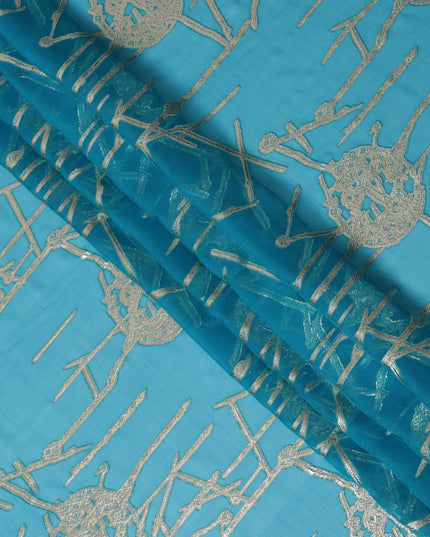 Vibrant Turquoise Silk Chiffon Fabric with Metallic Lurex, 110 cm Wide, South Korean Design-D19580