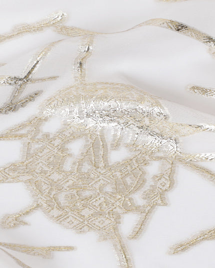 Elegant White Silk Chiffon Fabric with Metallic Lurex, 110 cm Wide, South Korean Design-D19581