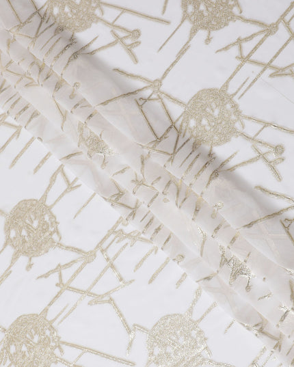 Elegant White Silk Chiffon Fabric with Metallic Lurex, 110 cm Wide, South Korean Design-D19581