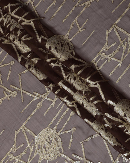 Elegant Brown Silk Chiffon Fabric with Metallic Lurex, 110 cm Wide, South Korean Design-D19582