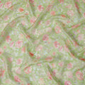Pastel Green Floral Synthetic Organza Fabric - 110 cm Width, Made in India-D19630 Regal Fabrics