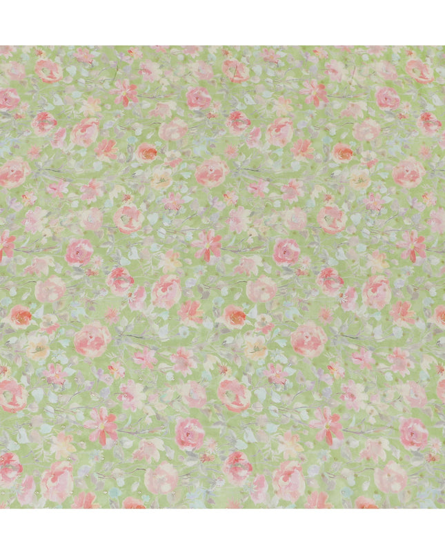 Pastel Green Floral Synthetic Organza Fabric - 110 cm Width, Made in India-D19630 Regal Fabrics