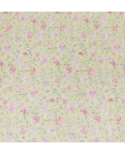 Yellow Floral Synthetic Organza Fabric - 110 cm Width, Made in India-D19631