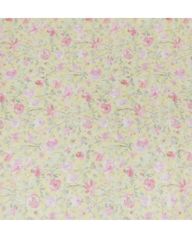 Yellow Floral Synthetic Organza Fabric - 110 cm Width, Made in India-D19631 Regal Fabrics