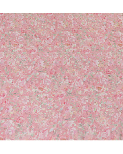 Pink Floral Synthetic Organza Fabric - 110 cm Width, Made in India-D19632