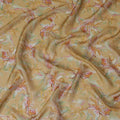 Golden Floral Synthetic Organza Fabric - 110 cm Width, Made in India-D19634 Regal Fabrics