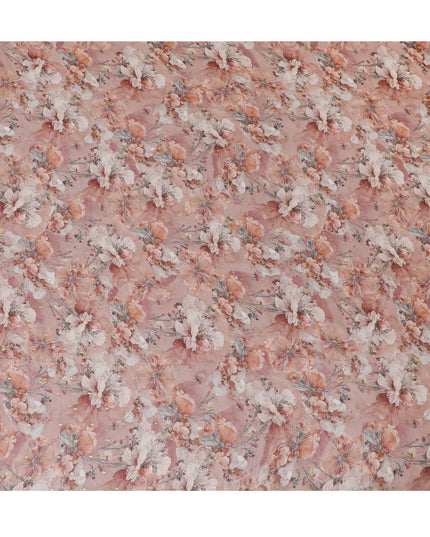 Dusty Rose Floral Synthetic Organza Fabric - 110 cm Width, Made in India-D19636