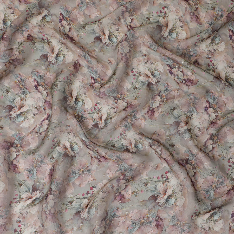 قماش أورجانزا صناعي زهري رمادي - عرض 110 سم، صنع في الهند-D19637