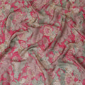 Ruby pink and Beige Floral Synthetic Organza Fabric - 110 cm Width, Made in India-D19639 Regal Fabrics