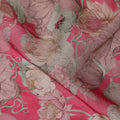 Ruby pink and Beige Floral Synthetic Organza Fabric - 110 cm Width, Made in India-D19639 Regal Fabrics