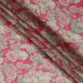 Ruby pink and Beige Floral Synthetic Organza Fabric - 110 cm Width, Made in India-D19639 Regal Fabrics