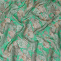 Green and Beige Floral Synthetic Organza Fabric - 110 cm Width, Made in India-D19640 Regal Fabrics