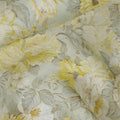 Yellow and Gray Floral Synthetic Organza Fabric - 110 cm Width, Made in India-D19642 Regal Fabrics
