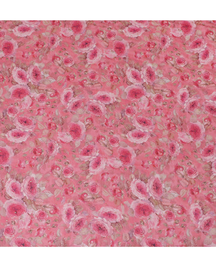 Pink Floral Synthetic Organza Fabric - 110 cm Width, Made in India-D19645