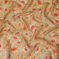 Peach and Orange Floral Synthetic Organza Fabric - 110 cm Width, Made in India-D19647