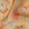 Peach and Orange Floral Synthetic Organza Fabric - 110 cm Width, Made in India-D19647
