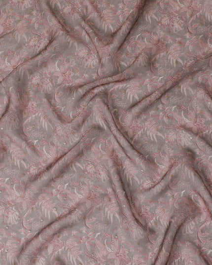 Dusty Rose and Pink Floral Synthetic Organza Fabric - 110 cm Width, Made in India-D19649