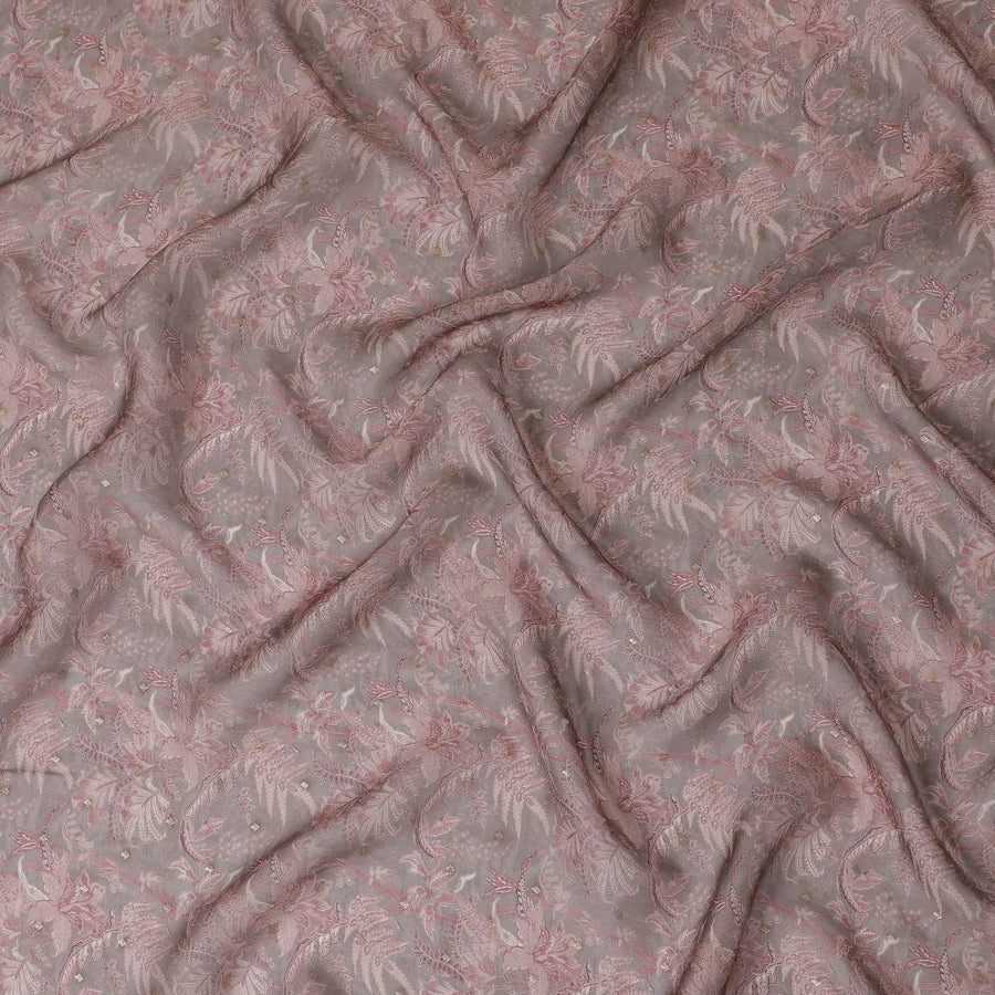 Dusty Rose and Pink Floral Synthetic Organza Fabric - 110 cm Width, Made in India-D19649 Regal Fabrics