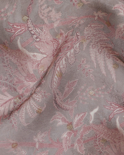 Dusty Rose and Pink Floral Synthetic Organza Fabric - 110 cm Width, Made in India-D19649