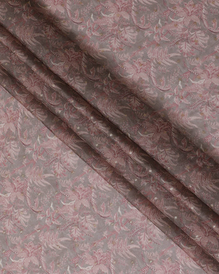 Dusty Rose and Pink Floral Synthetic Organza Fabric - 110 cm Width, Made in India-D19649